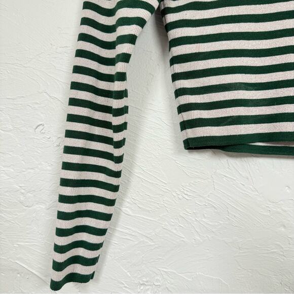 Zara Green & Pink Striped Cropped Long Sleeve Turtleneck Sweater Womens L Ribbed - Picture 3 of 7